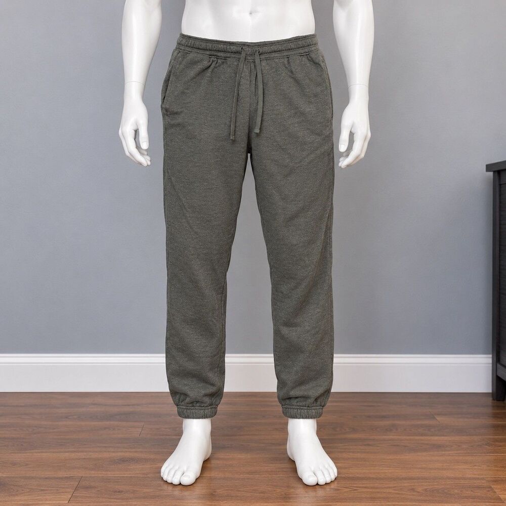Eddie Bauer Mens M Sherpa Lined Jogger Sweatpants Gray Fleece Drawstring Warm